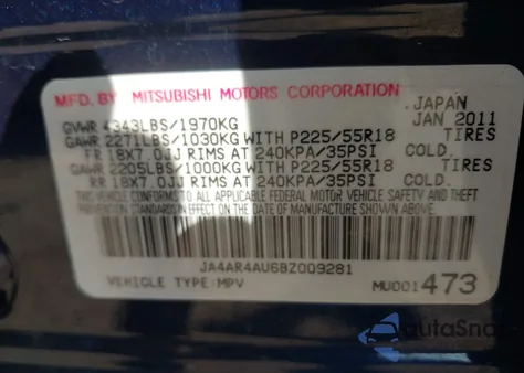 2011 Mitsubishi Outlander Sport Se из США, поврежденный, VIN JA4AR4AU6BZ009281